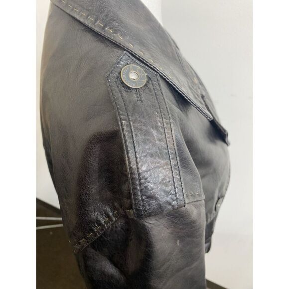 Vintage Mens Faconnable Soft Leather Flight Jacket Coat Black Medium Stitching - Picture 6 of 16